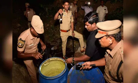 Illicit liquor being seized in Trichy (ANI)