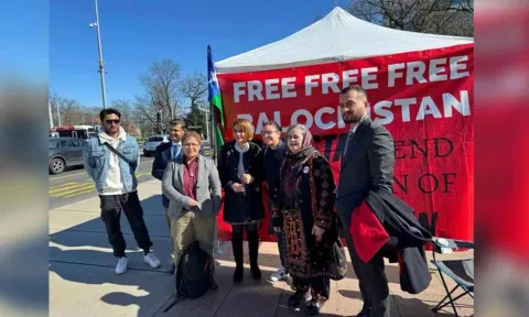 Visuals from event outside UN by Baloch Voice Association (ANI)