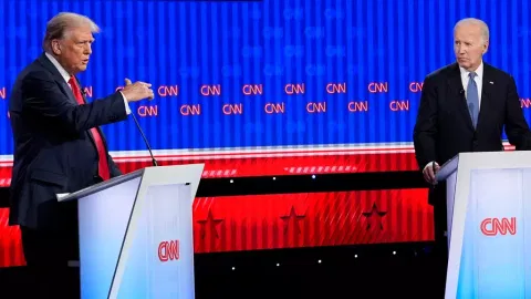 Republican presidential candidate former President Donald Trump speaks during a presidential debate (AP)