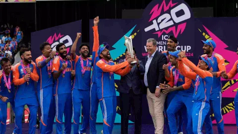 &nbsp;Indian cricket team celebrates winning the T20 World Cup (Photo/PTI)