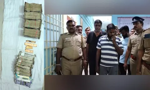 Burglars in the custody of police and seized cash and jewels.&nbsp;