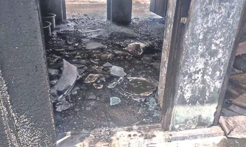 Blast site in a private fireworks factory at Kalayarkurichi