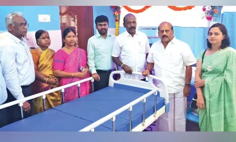 Ministers Ma Subramanian and TM Anbarasan at the sub-health centre on Wednesday