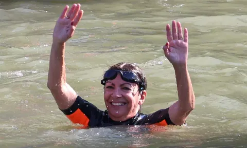 Paris Mayor Anne Hidalgo swims in the Seine River