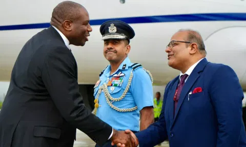 United Kingdom Foreign Secretary David Lammy being received on his first official visit since the assumption of office, in New Delhi (PTI)