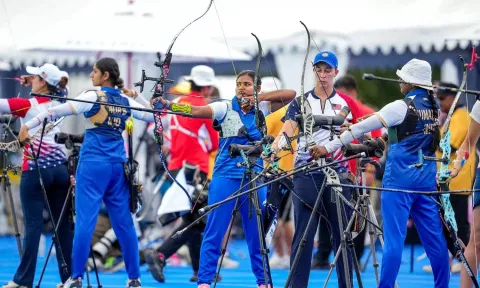 India's archer Bhajan Kaur during women's individual ranking round at the Summer Olympics 2024 (PTI)