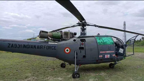 Indian Air Force helicopter from the Tambaram station made a forced landing at vacant land in Salavakkam in Kancheepuram district&nbsp;
