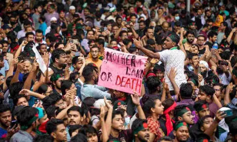 People participate in a protest march against Prime Minister Sheikh Hasina (PTI)