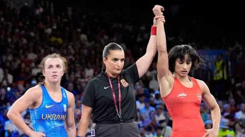 &nbsp;Vinesh Phogat winning moment (PTI)&nbsp;