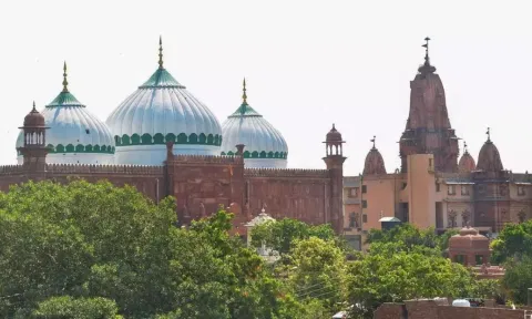 A view of Sri Krishna temple and Shahi Idgah mosque, in Mathura (PTI)