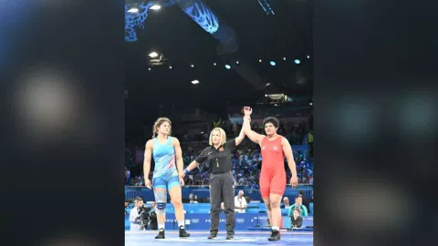 &nbsp;Reetika Hooda after the victory over Bernadett Nagy of Hungary