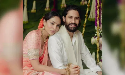 Naga Chaitanya with Sobhita Dhulipala during their engagement&nbsp;&nbsp;