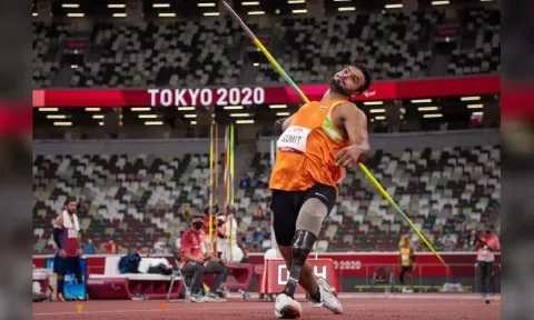 Sumit Antil in action at the Tokyo 2020 games&nbsp;