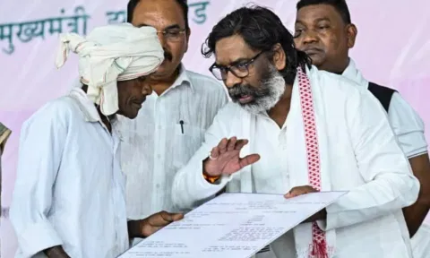 Jharkhand CM Hemant Soren during a programme for the inauguration of various developmental schemes (PTI)