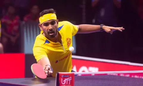 Sharath Kamal in action&nbsp;