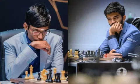 &nbsp;Indian Grandmaster R Praggnanandhaa; D Gukesh (PTI)