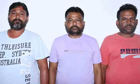 From (L-R): Jewellery store owner, Ramesh Kumar, Harshat Kumar Bhat and Surender Singh 
