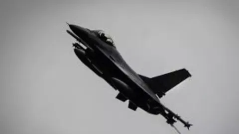 The Ukrainian Air Force’s F-16 fighter jet flies in an undisclosed location in Ukraine (AP)