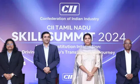 &nbsp;L-R: Rajalakshmi Subramanian, , Convenor, CII Tamil Nadu Skills Summit 2024 &amp; director, Career Tree HR Solutions, Srivats Ram, Sudha S, Kaniappan, Convenor-Skill Panel, CII TN &amp; MD, ZF Commercial Vehicle Control Systems.