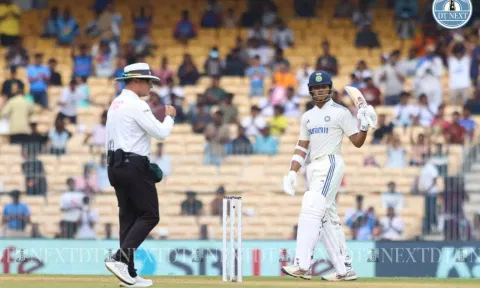 Yashasvi Jaiswal shines for India, scores half-century in 95 balls. (Credits: Justin George)&nbsp;