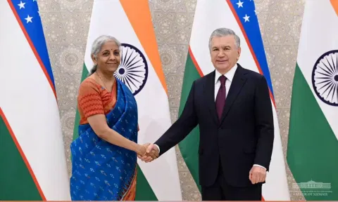 Finance Minister Nirmala Sitharaman and Uzbekistan President Shavkat Mirziyoyev (X)