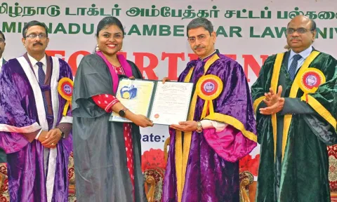 Governor RN Ravi conferring degree at the law University; Chief Guest Justice D Krishnakumar near by