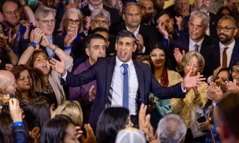 Rishi Sunak delivers a speech during his election campaign. (PTI)&nbsp;