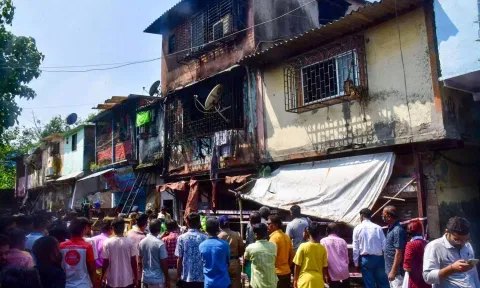 Fire fighting team at a two-storey building where a fire had broken out early in the morning (PTI)