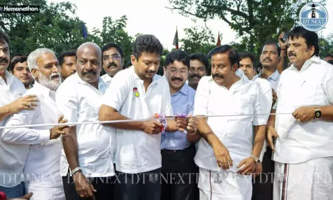 Deputy chief minister Udhaiyanidhi Stalin reopened the Marina swimming pool after the renovation (Hemanathan)&nbsp;