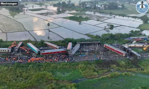 Aerial view of the Express train accident site at Kavaraipettai (Photo credit: Manivasagan)&nbsp;