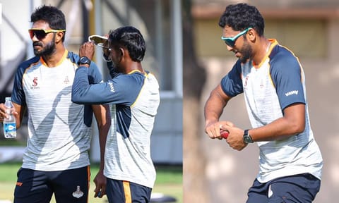 Vijay Shankar and M Shahrukh Khan at a training session&nbsp;