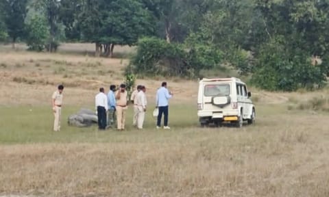 Police personnel and other officials at the Bandhavgarh Tiger Reserve after the death of seven elephants, in Umaria district (PTI)&nbsp;
