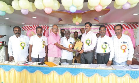 Federation members felicitate Avadi municipal commissioner S Kandasamy on Saturday