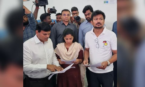 Deputy CM Udhayanidhi Stalin, Mayor Priya and Greater Chennai Corporation Commissioner J Kumaragurubaran inspect rain-related operations at GCC on November 12 amid the heavy rains in the city