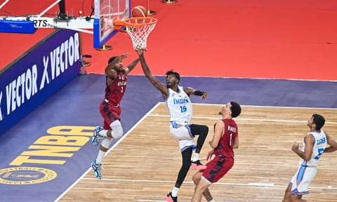India's Pranav Prince in action against Mike Lewis of Qatar&nbsp;