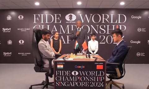 Gukesh D and Ding Liren face off in the opening game of the World Chess Championship&nbsp;