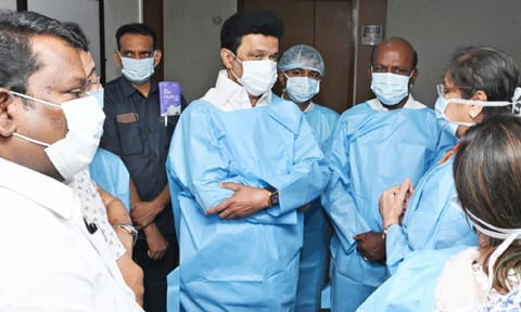 Chief Minister M K Stalin visited MIOT hospital and inquired with doctors about the health of&nbsp; EVKS Elangovan