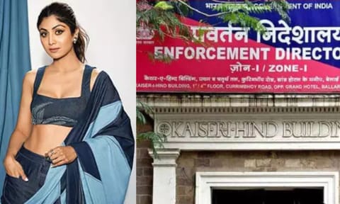 Shilpa Shetty (L) and Image of Enforcement Directorate (R)