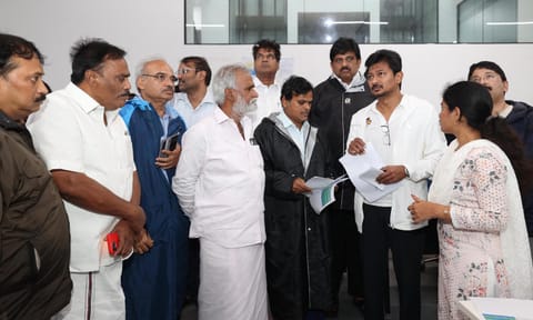 Deputy Chief Minister Udhayanidhi Stalin on Saturday reviewed the flood relief works at the Ripon Buildings (X)&nbsp;