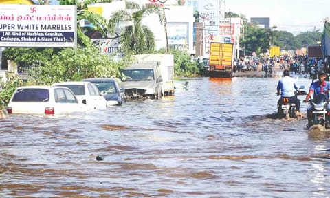 Flooded National Highway in Kandampatti, Salem
