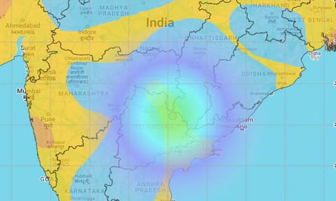 This illustration shows the epicenter of an earthquake of 5.3 magnitude that happened in Mulugu (PTI)&nbsp;