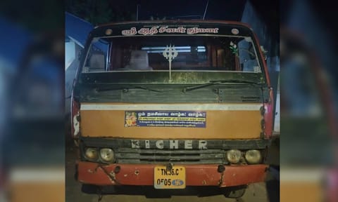 The seized sand-laden lorry 
