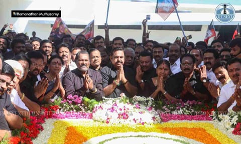 AIADMK party members pays respects at the memorial of former TN CM J Jayalalithaa in Chennai's&nbsp; Marina Beach (Hemanathan M)