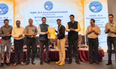 ISRO scientist Pramod R Nair receivng award  from ISRO Chairman Dr. S. Somanath given in the presence of the Director General of DRDO and the directors of VSSC, LPSC, and IISU. (UNI)