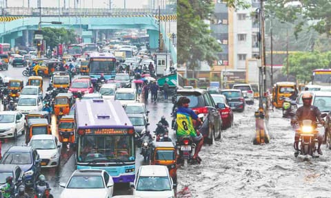 Rains slowed down traffic and several areas saw waterlogging in the city (Photo: Justin George)