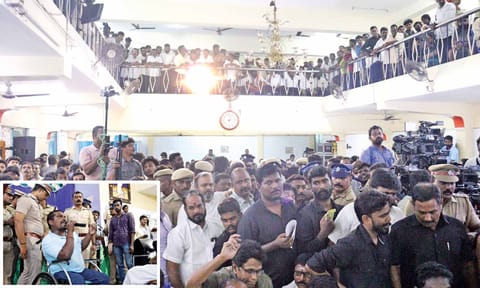 The crowd at the hearing; (inset) a differently abled speaks at the event (Photo: Ashish.P)&nbsp;