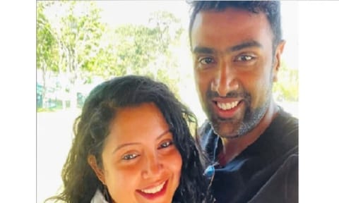 Ashwin with his wife Prithi Narayanan&nbsp;