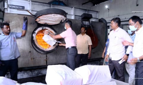 Narcotics Intelligence Bureau CID unit of Tamil Nadu Police on Saturday incinerated 3,421.5 kg of dry ganja seized in 224 cases&nbsp;