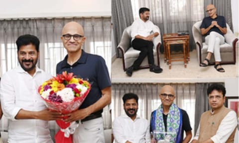 Microsoft Chairman and Chief Executive Officer Satya Nadella with Chief Minister A Revanth Reddy