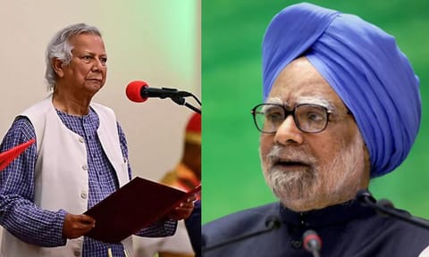 Bangladesh Chief Adviser Yunus; former PM Manmohan Singh (Photos: AFP/PTI)&nbsp;&nbsp;